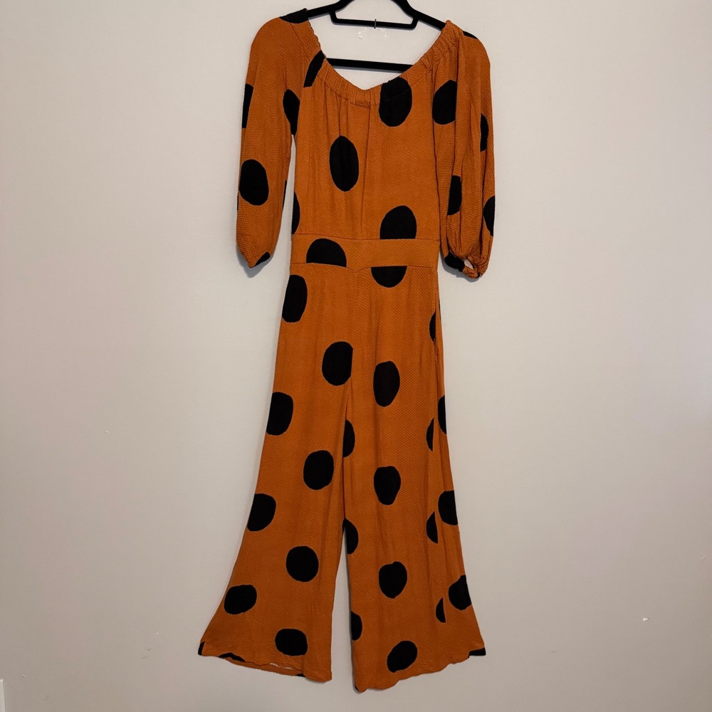 Farm Rio Mirana Jumpsuit XS polka dot off shoulder wide leg resortwear boho - Picture 5 of 5